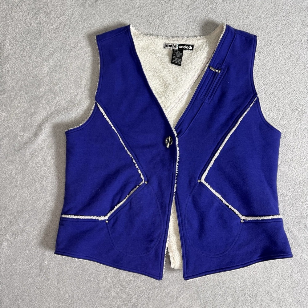 Jamie Sadock Women's Large Blue Faux Shearling Golf Vest Full Zip Pocket